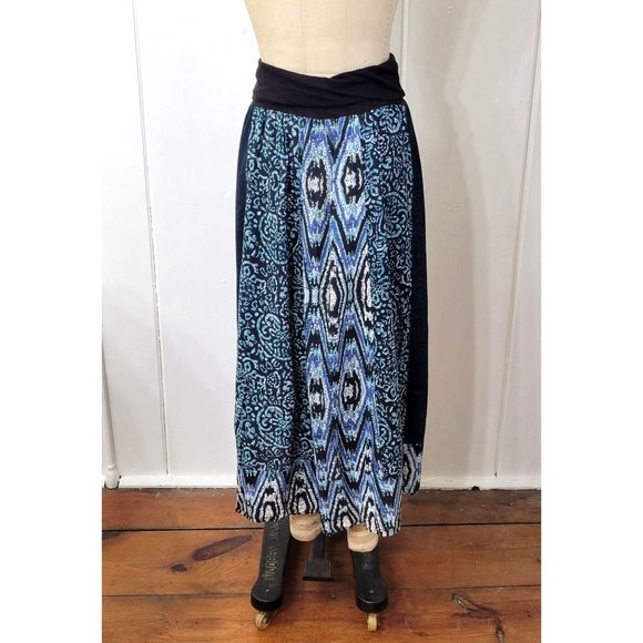 Fire Los Angeles Boho Blue Cotton Printed Patchwork Maxi Skirt - Picture 1 of 6